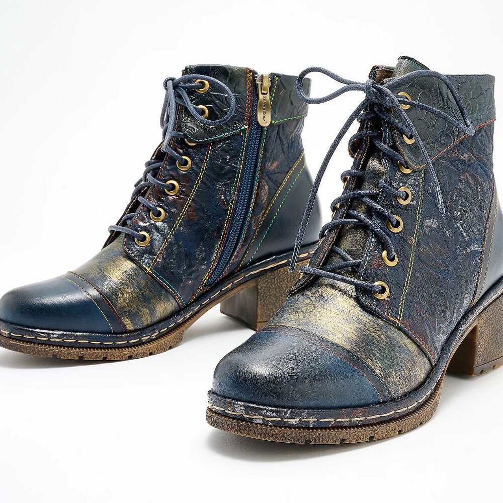 L'Artiste by Spring Step Leather Lace-Up Boots - Fallinluv, Navy